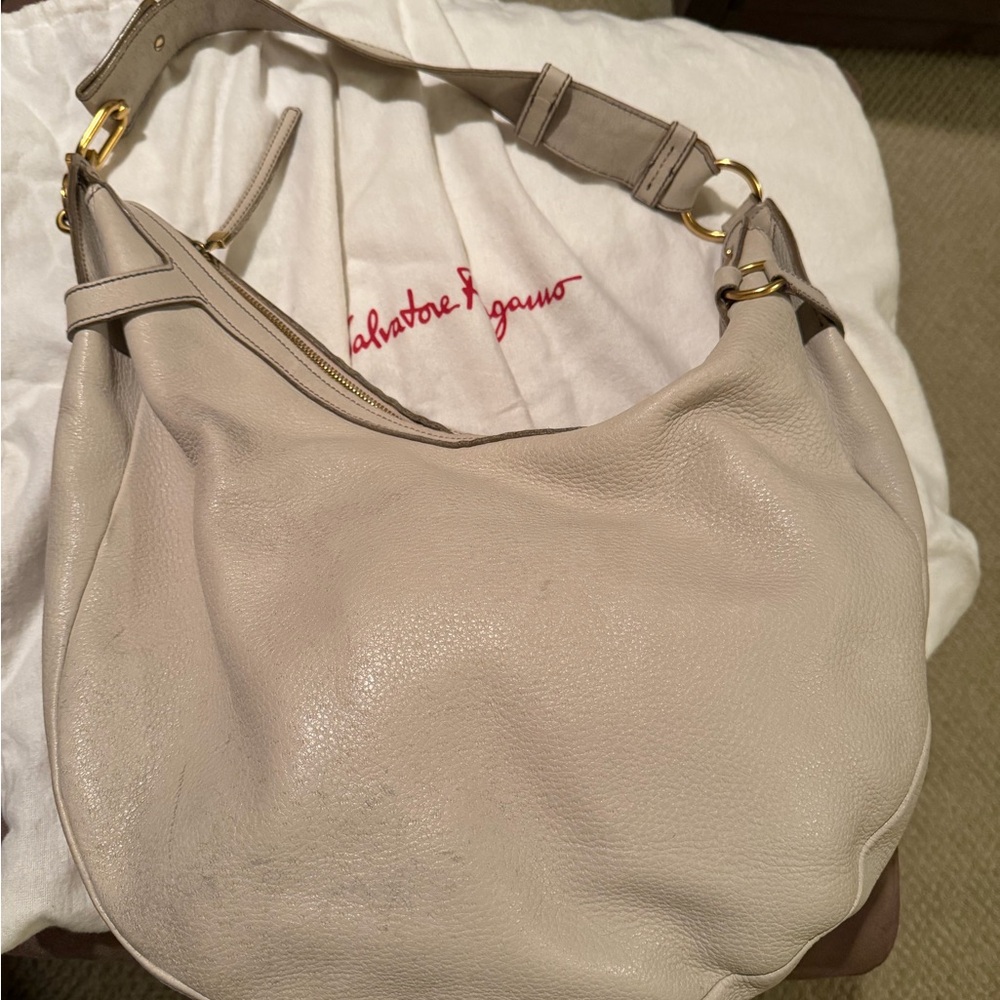 Salvatore Ferragamo Beige Leather Hobo Bag